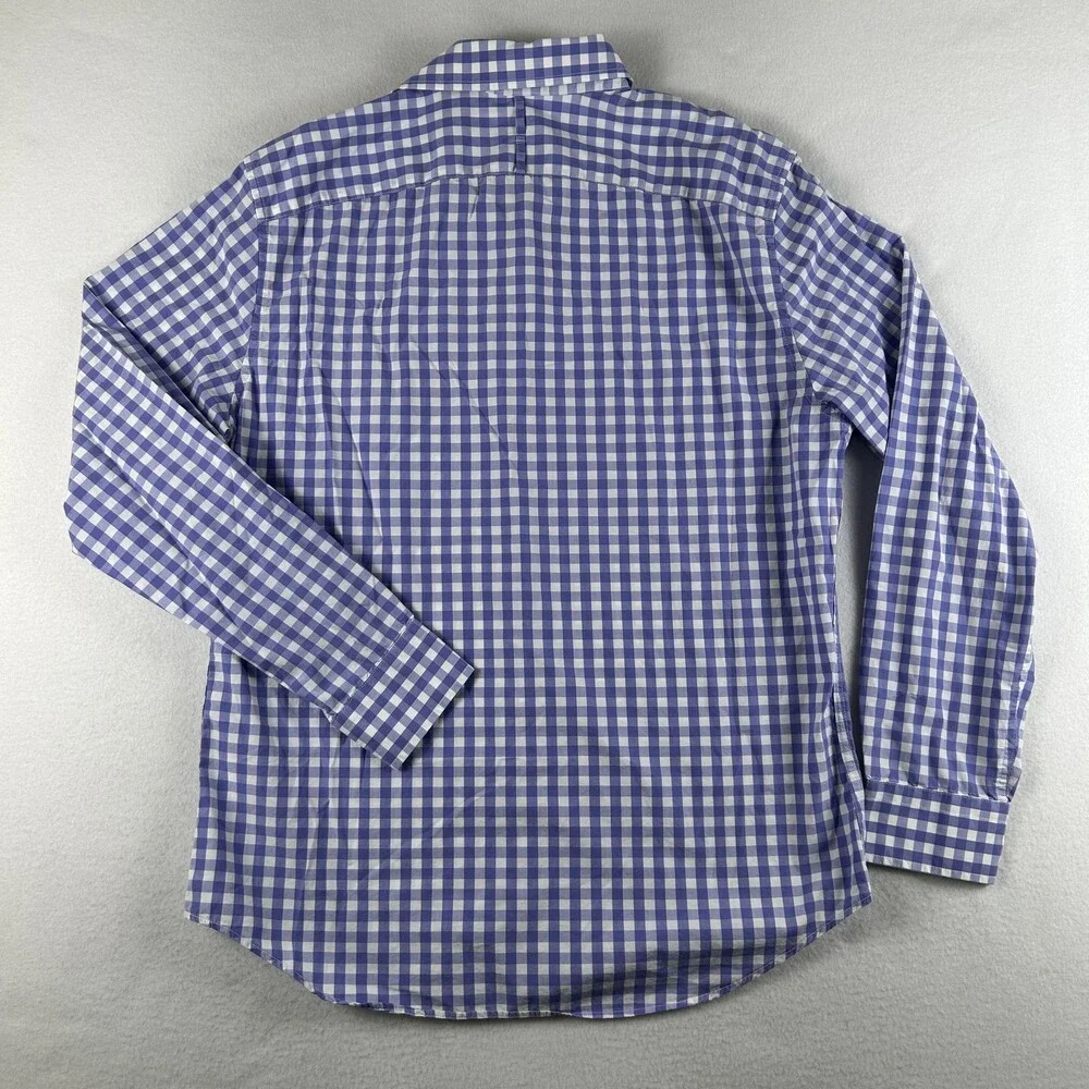 Banana Republic Shirt Mens Large Blue Check Long Sleeve Stretch Button Up Slim